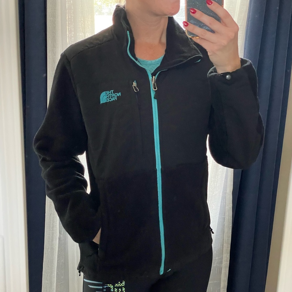 North Face Black Zip Up Jacket with Blue Zippers